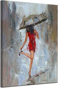 Grande toile murale <span class=keywords><strong>d</strong></span>écorative : Fille avec parapluie, marchant dans la rue sous la pluie – Impression moderne, grande œuvre <span class=keywords><strong>d</strong></span>'<span class=keywords><strong>art</strong></span> abstraite pour la <span class=keywords><strong>d</strong></span>écoration intérieure - Product Image 6