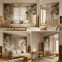 Porte coulissante de style japonais en alliage d'aluminium, verre dépoli bambou, résistante à l'eau, design de grille personnalisé, pour chambre à coucher intérieure
