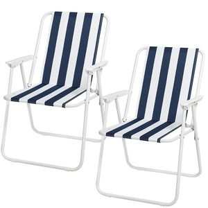 Sedie da Spiaggia Pieghevoli 53x54x73 Cm in Tessuto Traspirante con Braccioli Colore Blu e Bianco - Product Image 5
