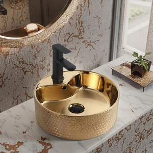 Lavabo moderne <span class=keywords><strong>CORONIS</strong></span> à poser sur comptoir, en céramique, finition or électrolytique, résistant aux rayures, facile à nettoyer, 9L - Product Image 6
