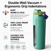 Bouteille de sport isotherme à bouchon rabattable de 550 ml avec boucle de transport, bouteille de voyage en acier inoxydable à double paroi sous vide, 16 oz, FDA