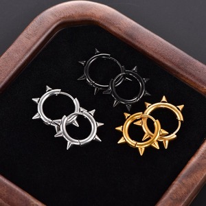 1 Paire/2 Pièces Boucles d'oreilles créoles en fil conique en acier inoxydable avec rivets couleur or PVD, style Punk Hip-hop, bijoux tendance, cadeau, vente en gros - Product Image 4