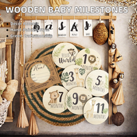 Disques en bois MDF écologiques Animaux de la savane, peints, pour étapes mensuelles de nouveau-nés, cadeau de baby shower, thème 'Bonjour le monde', pour la grossesse, Marque ZY