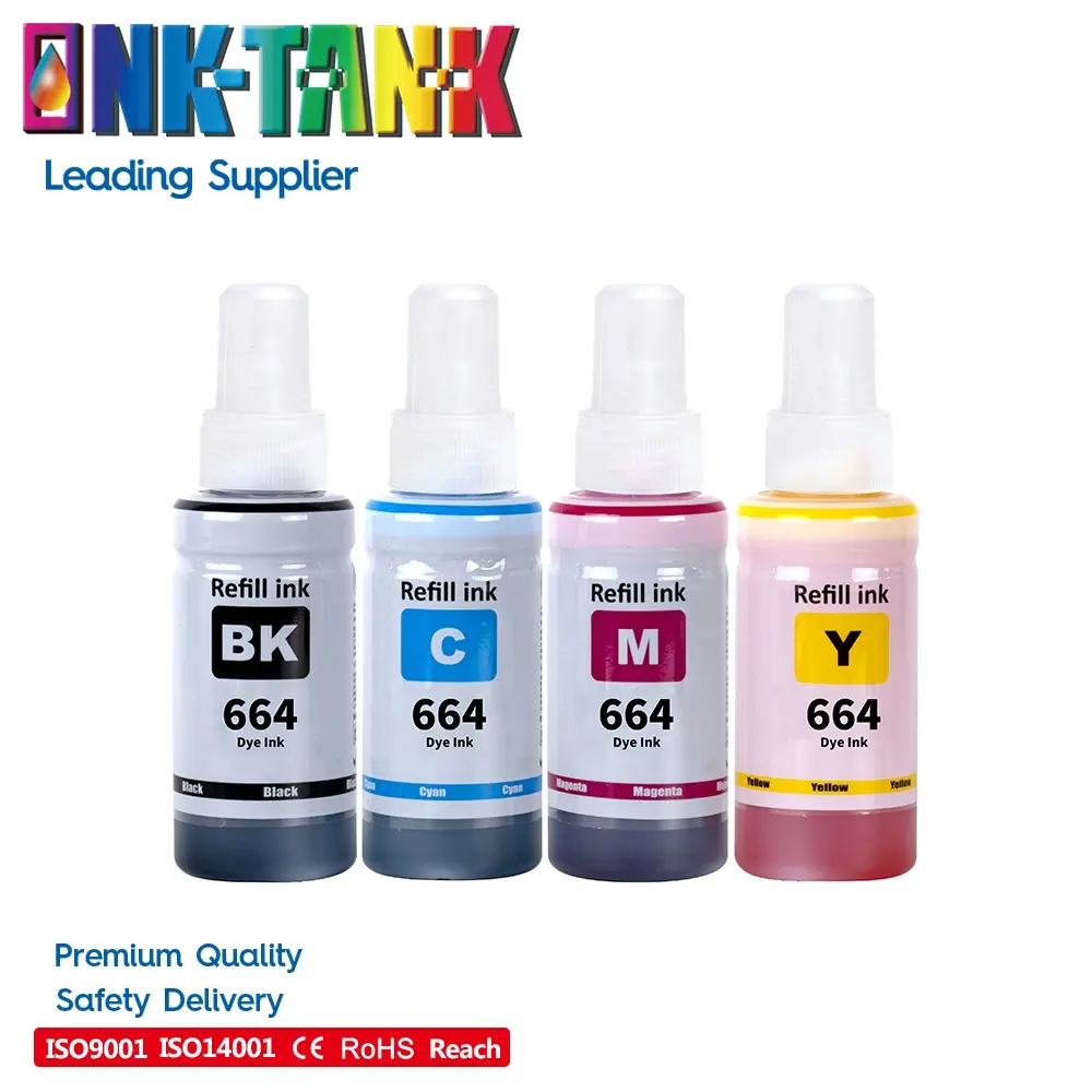 Mürekkep tankı T 664 T664 T6641 Premium renk uyumlu şişe Epson L375 L210 L3060 yazıcı için doldurulan mürekkep boya Tintas Encre