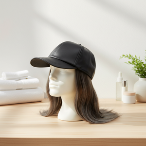 <span class=keywords><strong>Cappello</strong></span> da Baseball in Pelle PU con Logo Personalizzato, Regolabile, con Parrucca Corta e Liscia e Extension per Capelli da Donna, Gorras, Cappelli con Parrucche per le Feste - Product Image 6