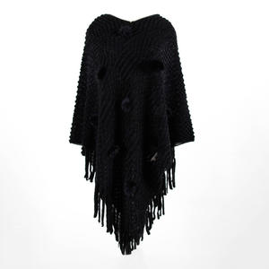 Mantella con <span class=keywords><strong>Frange</strong></span> e Pompon in <span class=keywords><strong>Maglia</strong></span> Morbida per Donna, Poncho Diagonale con Scollo a V, Stile Streetwear - Product Image 6