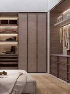 Armoire à double paroi en forme de L pour chambre à coucher, placards sur mesure avec poignée, armoire en bois avec accès piétonnier - Product Image 6