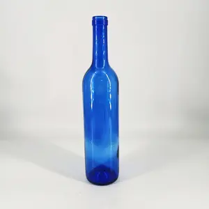 Bouteille de vin en verre vide en forme de borraux, 500 700 750 1000ml, couleur bleu marine, vente en gros
