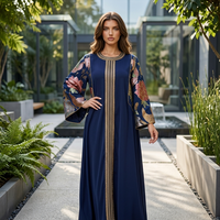 Robe caftan à manches longues et ourlet évasé en polyester brodé de paillettes, style Koweïtien, Saoudien, Égyptien, Marocain, pour l'Aïd Moubarak
