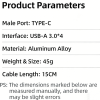 Hub USB 3.0 en aluminium à 4 ports, adaptateur Type C vers USB 3.0, séparateur de données SuperSpeed 5 Gbps pour Mini PC, MacBook, disque dur externe