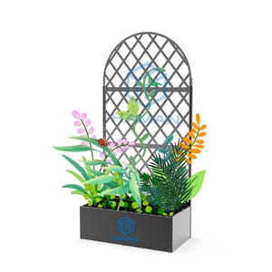 Lit surélevé de jardin en acier avec pots Panneaux en <span class=keywords><strong>treillis</strong></span> <span class=keywords><strong>Plante</strong></span> autoportante en poly rotin pour l'escalade, la plantation, la cour et le patio - Product Image 2