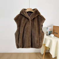 Nouvelle Collection Printemps – Gilet Court Femme Vintage à Capuche en Fausse Fourrure, Boutonnage Simple avec Boucle – Vente en Gros, Tendance et Polyvalent