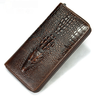 Dompet Pria Kulit Asli Motif Buaya Bisnis Multi-Slot Kartu Tas Clutch Kulit Sapi Lapis Pertama