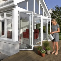 Porte pliante moderne en PVC, double vitrage en verre trempé, gain de place, multi-panneaux, pour patio, balcon, villa, fabricant sur mesure