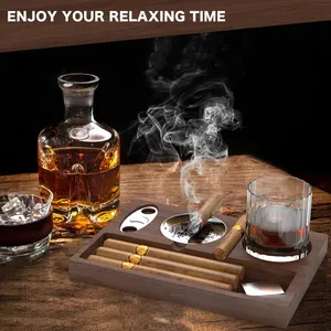 Cenicero de madera europeo, bandeja para cigarros, decoración multifuncional para el hogar, soporte para vasos de whisky, plato decorativo para cenicero - Product Image 5