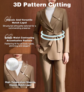 Completo da Donna Slim Fit Color Cammello, Blazer <span class=keywords><strong>con</strong></span> Colletto a Risvolto e Pantaloni su Misura, <span class=keywords><strong>Outfit</strong></span> Professionale da Ufficio per Riunioni Aziendali - Product Image 5