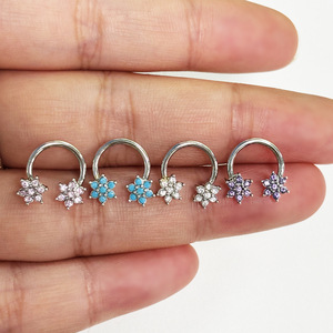 Anneau de nez en acier inoxydable en forme de fleur, anneau en C, anneau de septum fer à cheval avec incrustation de zircon pour piercing, bijou cadeau - Product Image 3