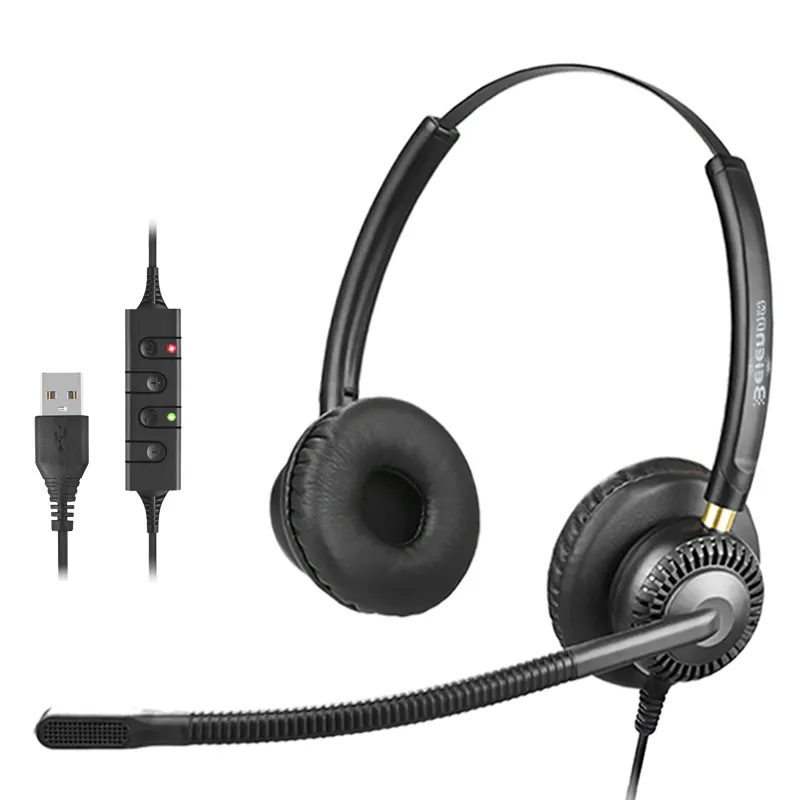 Professional Over-Ear Casque Audio Call Center Headset USB Wired Headphones With Noise Cancelling Microphone For Computer
