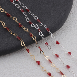 Cadena de Eslabones en Forma de Corazón Esmaltada en Rojo, Chapada en Oro de 14K, de Lujo, <span class=keywords><strong>para</strong></span> la Fabricación de Joyería, Pulseras y Collares Permanentes - Product Image 4