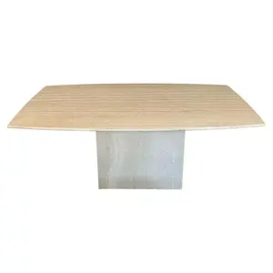 定制现代矩形模块化米色石灰华大理石餐桌20世纪80年代后现代磨练石灰华餐桌