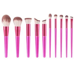 Conjunto de pincéis de maquiagem de madeira rosa de marca própria personalizada de alta qualidade com 10 unidades de pincéis de maquiagem de luxo