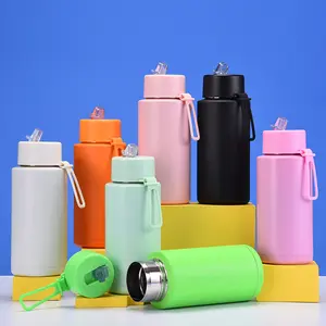 BORGE botol air kapasitas besar, termos dinding ganda, vakum, anti bocor, Stainless Steel, 1l, untuk Olahraga