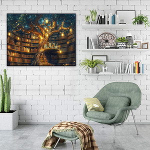 SONG WOOART 5D DIY Diamant malerei Benutzer definierte schöne Landschaft für Erwachsene Baum im Buchladen Full Drill Diamond Art Painting - Product Image 2