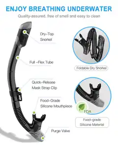 Custom Soft Silicone Super Dry Top Underwater Foldable Snorkel Tube For Freediv