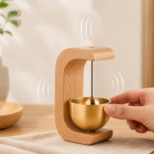 Carillon de porte en bois, sonnette en laiton, carillon éolien, cloche d'entrée décorative, sonnette de bienvenue magnétique pour magasin, décoration intérieure - Product Image 4