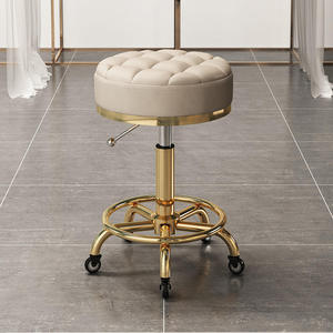 Tabouret de salon de coiffure moderne pivotant, réglable en hauteur, avec coussin capitonné et base métallique pour studio de beauté - Product Image 4