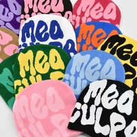 Gorros de Punto Acrílicos Personalizados al por Mayor con Logotipo, Estilo Y2K, para Invierno, sin Puño, con Diseño de Calavera, Gorros Jacquard Impresos Personalizados