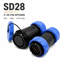 45A 380V Industrieller Wasserdichter Rundsteckverbinder IP67 Stecker Buchse PA66 Nylon 2 3 4 5 7 8 9 10 12 16 Pin SD28