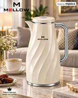 Carafe à café isotherme OEM 1,0 L, gris clair, avec revêtement en verre PP à motif spirale, finition bois, couvercle rond, pour distributeur