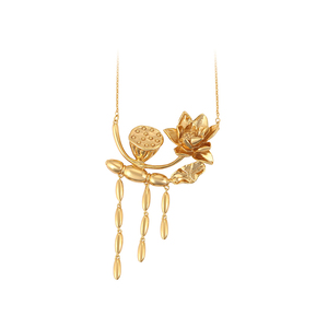 46866 xuping <strong>Copper</strong> <strong>Alloy</strong> <strong>Jewelry</strong> 24k Dubai Gold Color Lotos Flower Pendant Necklace - Product Image 1