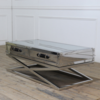 Table basse moderne de style mid-century, plateau réglable en hauteur, design carré en acier inoxydable, mobilier de salon