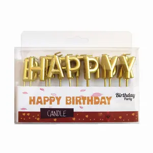 Прямые заводские украшения на день рождения, английские буквы, торт на день рождения, высококачественные декоративные свечи, золотые и серебряные свечи