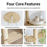 Estructura de Escalada para Gatos de Madera Maciza Ajustable, Columna Engrosada con Montaje por Tensión, Compatible con Techos de 2.2 a 2.8 Metros, Ahorro de Espacio Interior para Mascotas