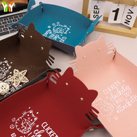 Organisateur de bureau pour chat, très vendu, plateau de rangement de bureau, cuir PU, organisateur de bureau mignon, panier, porte-stylos, porte-crayons, fournitures de bureau