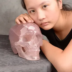 EUDEMON dimensioni personalizzate teschi di quarzo rosa pietre curative di cristallo artigianato regalo di festa teschi umani statua di pietra di meditazione