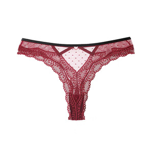 Culotte string transparente à pois en dentelle cils pour femme avec anneau métallique en forme de cœur, lingerie sexy pour femme, OEM ODM - Product Image 6
