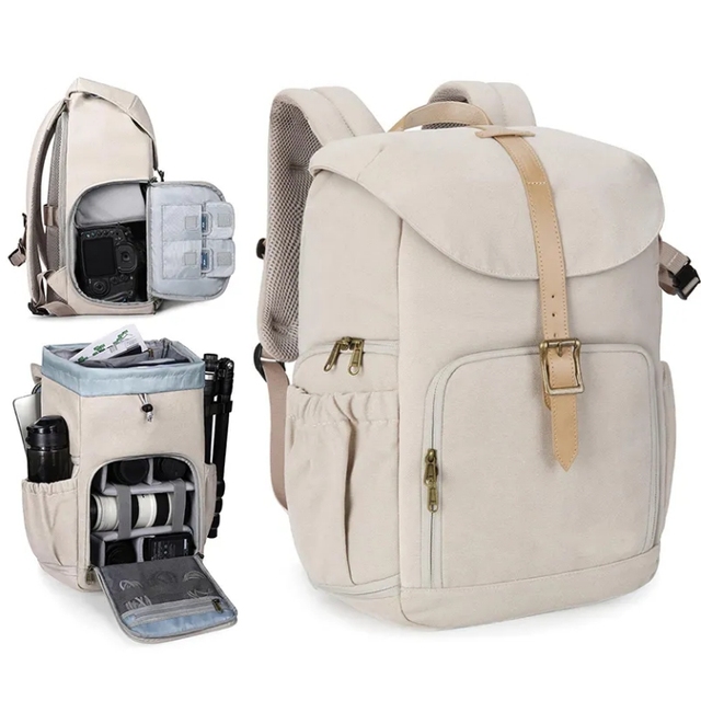 Custom Logo Portable Outdoor Travel Professional Eco Friendly Canvas Camera Bag Large Capacity Waterproof Dslr Camera Backpack