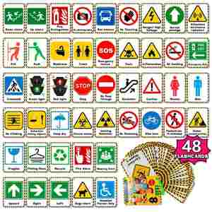 Tarjetas Educativas de Doble Cara, Prácticas y Portátiles, 50 Hojas, Tarjetas de Señales de Tráfico para Niños - Product Image 1