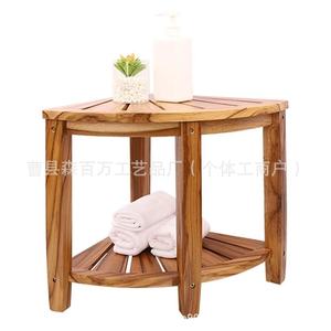 Wood Grain Color Corner Storage <b>Stool</b> Minimalist Design <b>Bamboo</b> Fan Shaped Shower Furniture - Product Image 2