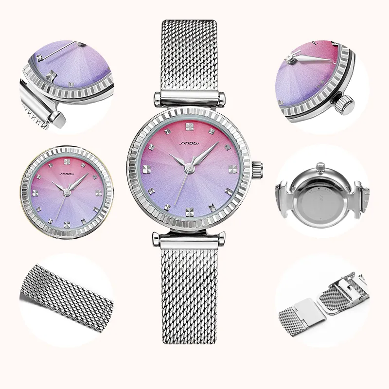 SINOBI S9725L 2022 Womens Watches Luxury Top Brand Women's Fashion Saat Casual Dress Watch Quartz Wristwatch Relogio de senhora