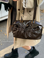 Sac à main pour femme vintage en PU avec fermeture éclair, grande capacité, nouveau modèle 2025, sac fourre-tout simple plissé, sac à bandoulière polyvalent, sac sous le bras