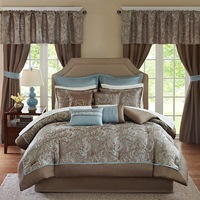 Haute qualité 24 pièces Polyester literie Jacquard taies d'oreiller bleu Patchwork couvre-lit ensemble avec rideaux