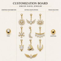 Anneaux de nombril personnalisés en zircon raffiné, barres en acier 316L de calibre 14, motifs floraux célestes assortis, style chandelier, unisexe, pour mariage