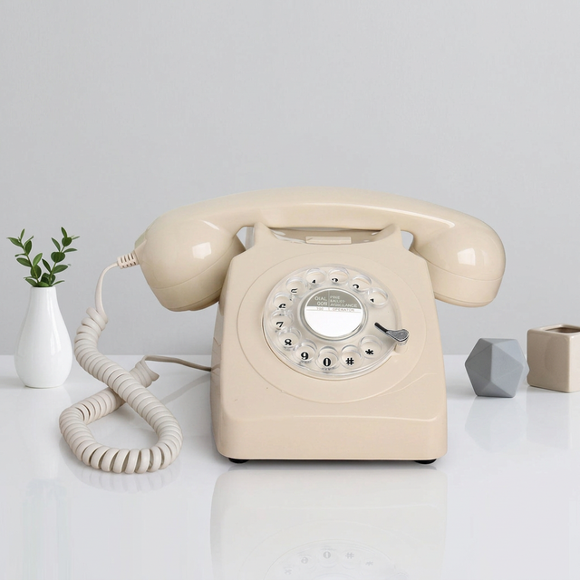Classic 1960s Style Rotary Dial Phone Antique Cream Corded Landline Telephone with Mechanical Ringer and Redial Function