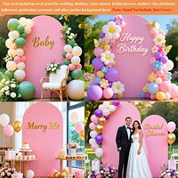 Standing backdrop lengkung logam warna pink dengan penutup spandex, dekorasi lengkung untuk pernikahan, bunga buatan, balon, dan kit rangkaian bunga.