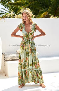 Lovely Boho สไตล์ด้านหน้าปุ่ม Attico พิมพ์ผู้หญิง Maxi ชุดฮาวาย Babe ร้อน Exotic ดิจิตอลพิมพ์ชายหาดชุด - Product Image 2